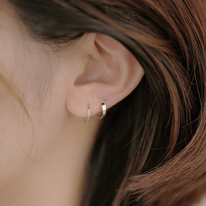 小麋人925假装两个耳洞纯银耳钉耳环弹簧设计港风耳圈欧美新品女