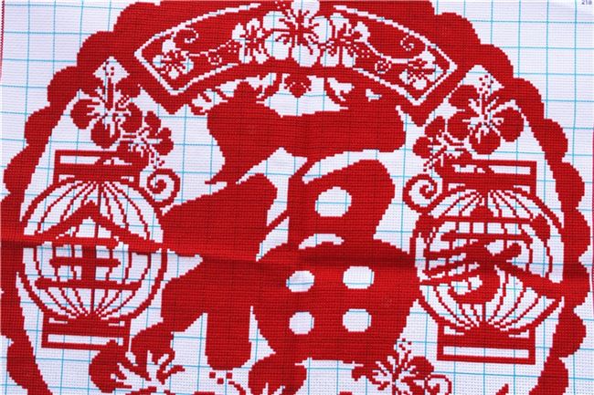绣好的纯手工手绣十字绣成品全家福剪纸福红色圆福字画玄关成品