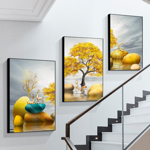 复式楼梯墙面装饰画现代简约客厅玄关走廊过道墙壁画楼道三联挂画
