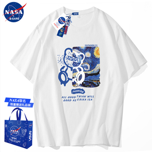 NASA联名潮牌短袖t恤男夏季2024新款宽松纯棉情侣装夏装白色体恤