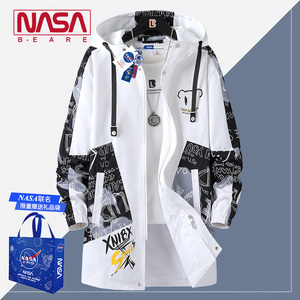 NASA联名春秋新款2024撞色满印外套男中长款青少年潮牌中学生风衣