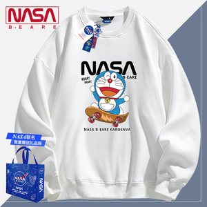 NASA联名美式长袖t恤男女生春秋款哆啦A梦情侣圆领白色卫衣打底衫
