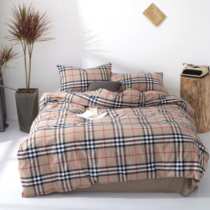 四件套全棉100%纯棉水洗棉简约巴宝莉格子被套床单床笠式床上用品