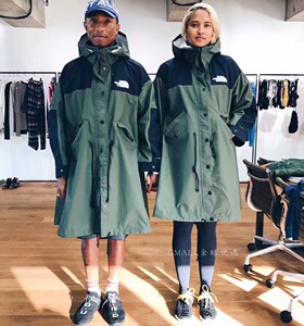 代购sacai日版北面联名拼色外套长款防风衣男女抽绳防水tnf冲锋衣