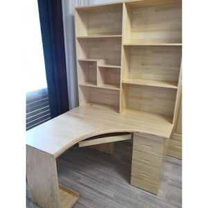 写字桌成人实木松木弧形转角电脑桌带书架书桌衣柜组合白色写字台