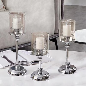 北欧餐桌蜡烛台欧式家用摆件美式装饰品玻璃烛台轻奢金属烛台浪漫