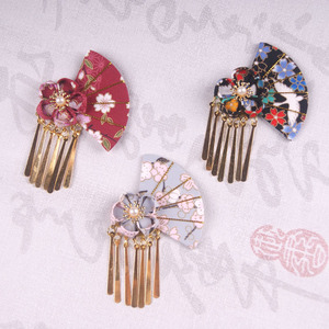 樱花和风扇子发饰日式古风汉服花朵边夹写真流苏饰品日本发簪头饰