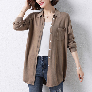 衬衫女2022新款时尚洋气毛衣外套中长款大码胖mm针织开衫春秋外搭