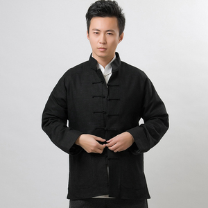 春秋唐装男亚麻中国风外套复古中式亚麻手工盘扣传统连肩袖上衣男