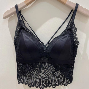 古妃45405早春款双肩带交叉美背内衣女拼接蕾丝一体聚拢肩带裹胸