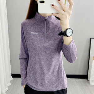 骆驼牌2022春速干t恤女半拉链长袖轻薄透气户外运动跑步骑行徒步