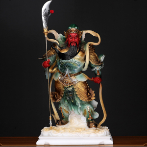 关公摆件客厅招财镇宅汉白玉石武财神关二爷神像供奉珈蓝韦陀佛像