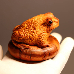 太行崖柏金蟾摆件招财手把件木雕实木蛤蟆蟾蜍原木雕刻满瘤疤根雕