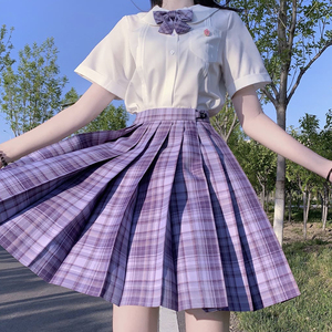 葡萄汽水jk制服裙正版啦啦酱紫色格裙软妹百搭高腰学生百褶裙短裙