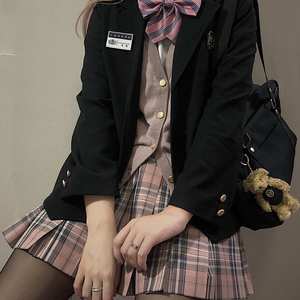 日系原创jk制服西装外套套装秋冬百搭池の太黑色西服格裙班服全套