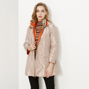 玫而美风衣女中长款长袖休闲拉链抽绳连帽宽松妈妈中年春秋外套