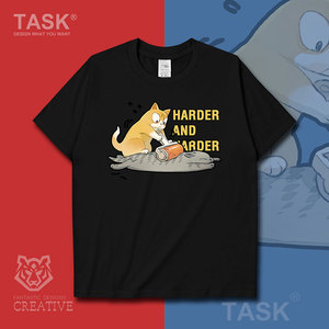 task猫猫用力梳毛粘毛器英文文字短袖t恤男女创意新款夏装潮0009