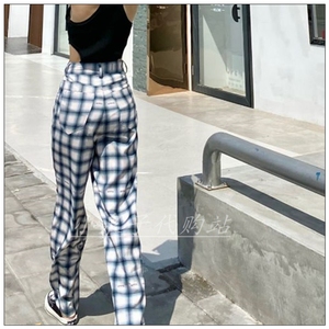 代购eytys裤子金智妮jennie同款格子裤高腰格纹直筒阔腿裤长裤 女
