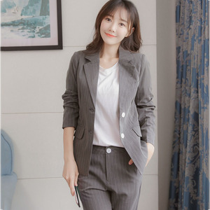 港风条纹修身薄款小西装外套九分裤两件套商务便装女套装秋装新品