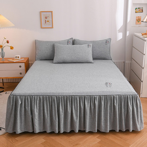 韩版纯色磨毛床裙款公主风带裙摆花边床罩三件套单双人床防滑床套