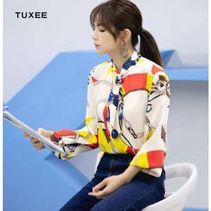 tuxee青春有你2ella陈嘉烨同款衣服花衬衫女复古飘带上衣