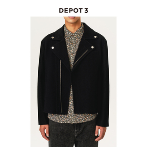 DEPOT3 男装夹克 国内原创设计品牌 双重面料拼接拉链机车夹克