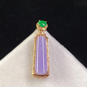 缅甸翡翠a货紫罗兰四圆柱18k金镶嵌吊坠妖紫女锁骨链毛衣项链挂件