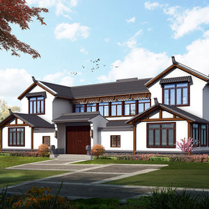 新中式四合院庭院农村小别墅自建房屋设计图纸全套房子效果图定制