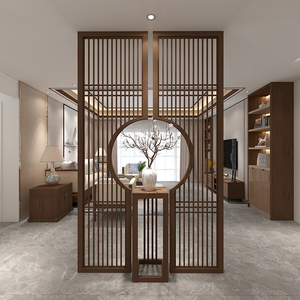 新中式屏风隔断客厅实木花架装饰墙落地玄关格栅茶室入户禅意定制
