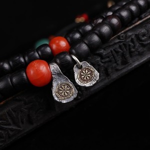 =藏传=手工纯银嵌铜扎基拉姆格桑花银饰吊坠卡子侧挂佛珠配饰吊饰