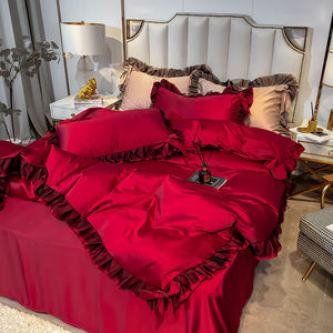 优黛思语之芙大红色水洗真丝四件套夏季结婚床上用品红色系床单被