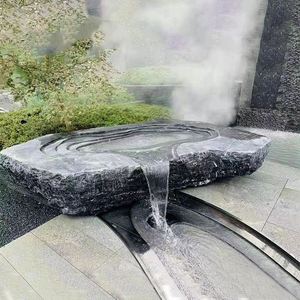 石雕黑山石水钵景观石盆定制庭院日式异形流水石钵造景石水池摆件