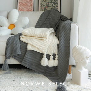 北欧针织沙发毯ins风简约纯色现代品质床尾毯午睡毯毛线毯休闲毯