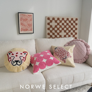 抱枕沙发客厅靠背女生可爱枕套动物刺绣豹粉红靠枕刺绣床头靠垫