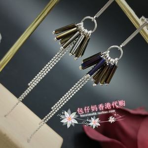 香港代购 925纯银耳环女黑珠筒流苏裙子耳线耳钉设计感小众时尚感