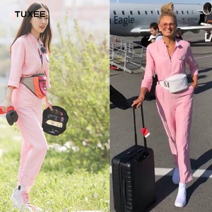正品tuxee22霍思燕romee strijd同款粉色长袖拉链连体裤修身显瘦