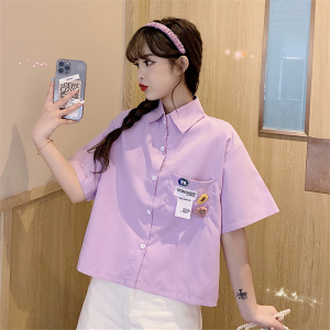 紫色短袖衬衫女夏小个子穿搭盐系polo衫日系泫雅风上衣短款设计感
