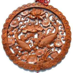 桃木莲花双鱼家居壁饰 旺福玄关墙壁装饰挂件 莲年有余木雕