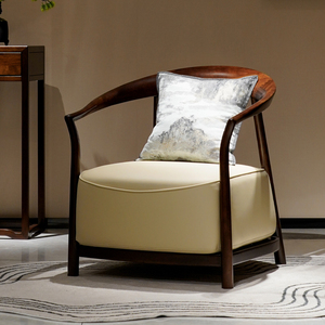 羊剪绒餐椅实木书房椅卧室休闲椅布艺软包圈椅侘寂椅子7人付款1080