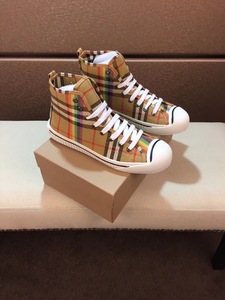 burberry博柏利巴宝莉男鞋专柜新款彩虹高帮鞋格纹运动休闲帆布鞋
