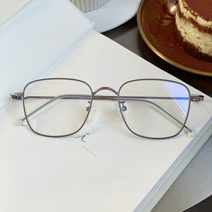 细框眼镜女方框形灰色黑框纯钛金属超轻眼镜框镜架男可配镜片近视