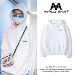 范丞丞同款衣服字母印花白色连帽衫卫衣男女情侣装春秋薄款外套