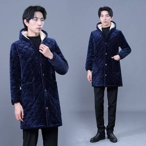 冬季加绒加厚罩衣男大人保暖夹棉护衣厨房围裙长袖大褂工作服男士