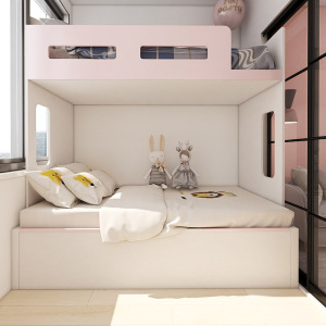 香港儿童房小户型定做榻榻米上下床整体地台床柜一体全屋定制女孩