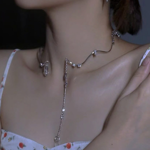 欧美设计师款水晶流苏开口项圈项链女个性时髦可当后戴式发箍颈链