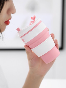 便携式折叠杯伸缩杯子硅胶防烫户外随身方便咖啡吸管杯可装沸水