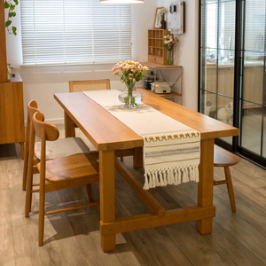 原木餐桌长方形饭桌工作台实木餐桌椅组合家用客厅轻奢日式大桌子
