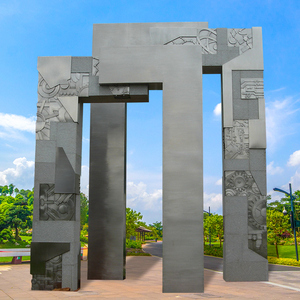 定制大型石材异形浮雕不锈钢拼接科技之门抽象艺术雕塑城市景观