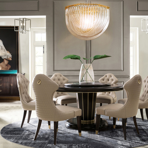 台森艺墅家美式轻奢实木圆餐桌椅小户型家用饭桌6人黑胡桃木家具