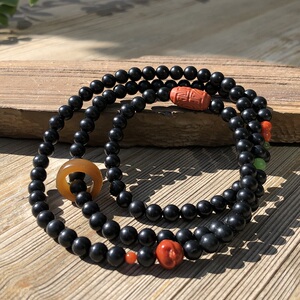 【支持复检】喜石新疆和田玉墨玉籽料圆珠多圈珠链手链挂链男项链